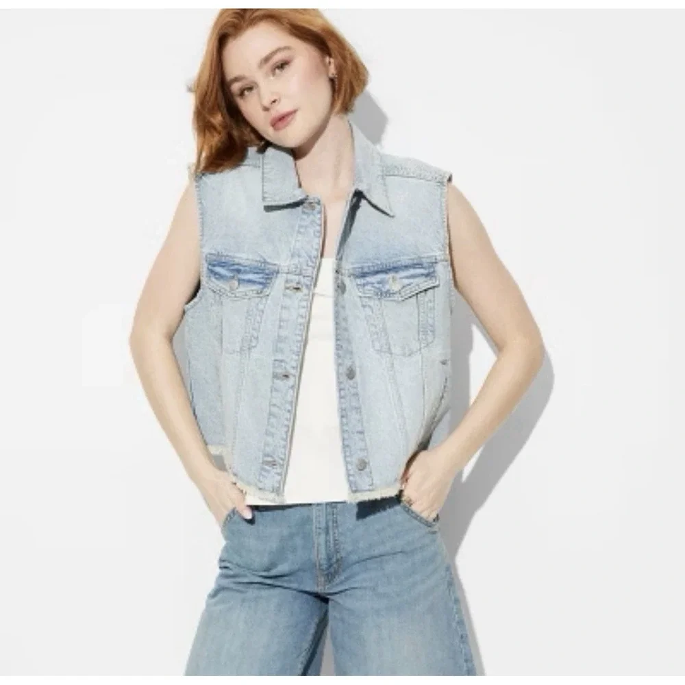 NWT Wild Fable Women's Light Wash Heavyweight Denim Trucker vest XXL Coastal 2XL